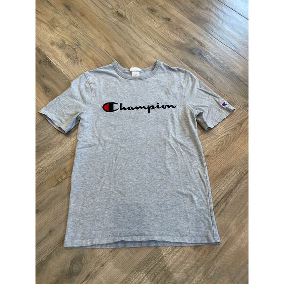 Champion T-Shirt Mens Medium Gray Logo 100% Cotton Crew Neck Short Sleeve - Picture 1 of 6